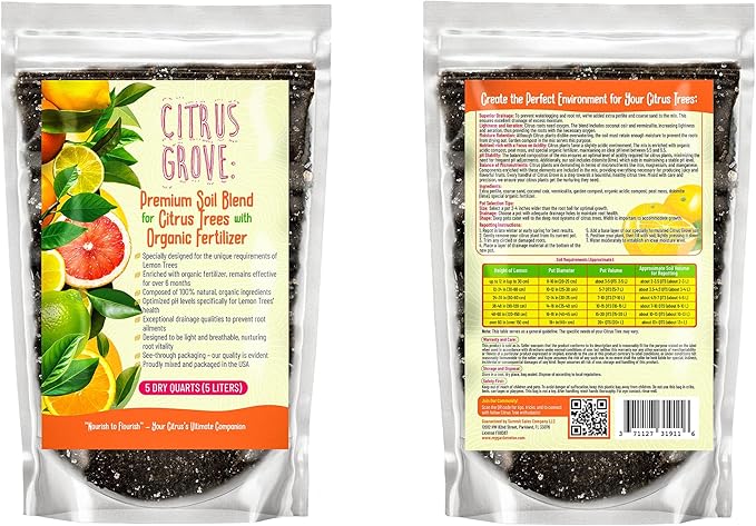 Premium Organic Citrus Potting Soil for Indoor/Outdoor Plants - Perfect for Oranges, Lemons, Limes & Grapefruits Trees - Hand Blended for Optimal Growth (5 QUARTS)