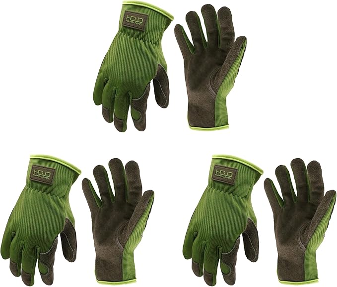 HANDLANDY Men Leather Gardening Gloves, Utility Work Gloves for Mechanics, Construction, Driver, Dexterity Breathable Design
