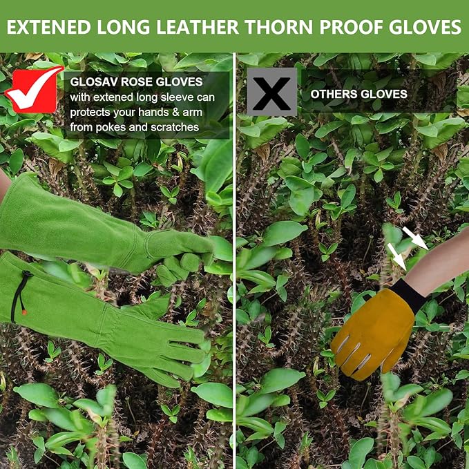 Professional Thorn Proof Gardening Gloves for Women and Men Rose Pruning & Cactus Trimming, Long Sleeve Heavy Duty Ladies Garden Gloves, Cowhide Leather (Small, Green)