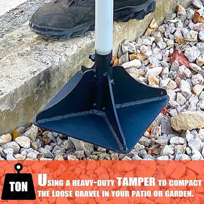 Heavy Duty Steel Tamper 8"x8" with 48 inch Handle and Rubber Grip Ideal Garden Landscaping Rammer for Earth Soil Asphalt, Gravel and Dirt Compaction Levelling Paver Tool Trash Tamper