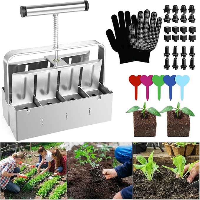 Soil Blocker, 8 Cell 2 Inch Soil Block Maker for Seed Starting, Soil Blocking Tool for Grow Seedling with Comfortable Handle, Using for Garden Seed Starter Tray, Indoor and Outdoor Plants, Greenhouses