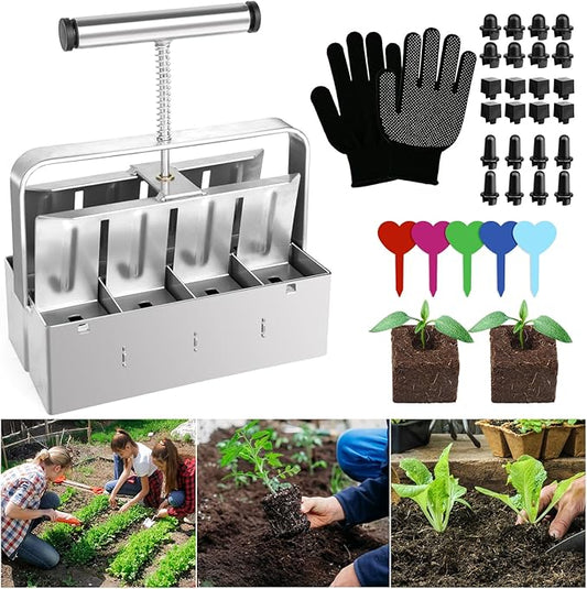 Soil Blocker, 8 Cell 2 Inch Soil Block Maker for Seed Starting, Soil Blocking Tool for Grow Seedling with Comfortable Handle, Using for Garden Seed Starter Tray, Indoor and Outdoor Plants, Greenhouses