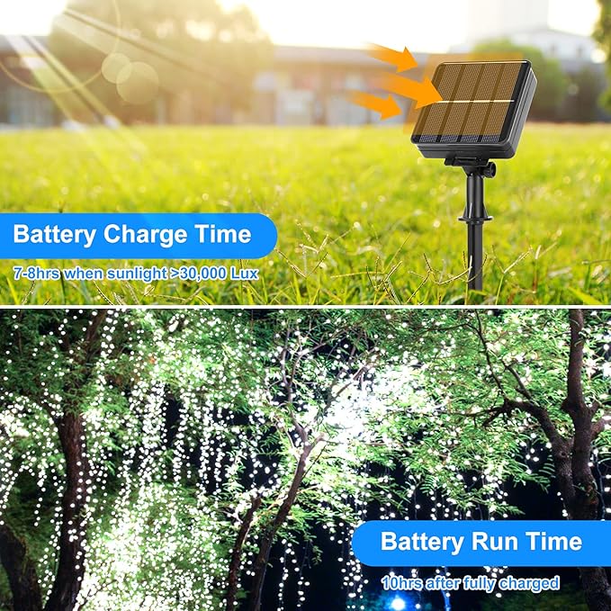 Extra-Long 288FT 800LED Solar Fairy String Lights, 4-Pack 72FT 200 LED Outdoor Twinkle Lights Waterproof 8 Lighting Modes Cool White Silver Wire Lights for Deck Backyard Tree Garden Fence Pool Party