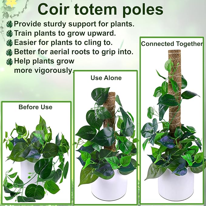 Moss Pole 36 Inch - Monstera Plant Support, 2 Pack 20.5 Inch Plant Stakes for Indoor Plants Coco Coir Moss Pole Sticks for Climbing Potted Live Plants, Pothos, Philodendron, with Garden Ties