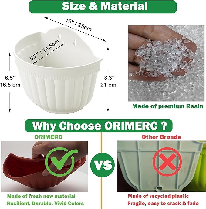 ORIMERC 6 Pack 10 inch Large White Wall Planter Pots Vertical Living Wall Hanging Planters Wall Mounted Planter Holder with Drainage Hole for Indoor Outdoor Plants Wall Decor with Hooks/Screws