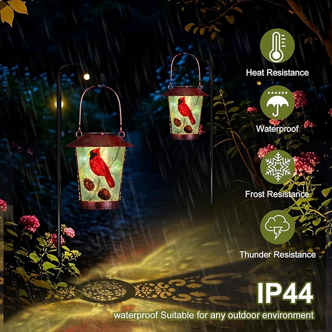 Solar Lanterns, Outdoor Hanging Lanterns Waterproof LED Solar Cardinal Lights Tabletop Lamp for Outdoor Yard Patio Porch Garden Decoration as Gifts for Mom Grandma Women