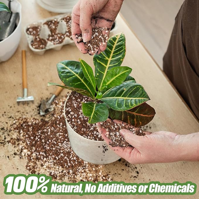 Coco Coir Perlite Mix - Retain Moisture, Improve Drainage & Aeration - Coco Peat Perlite Potting Mix, Loose Organic Potting Soil for Indoor Plants, 4 Quarts