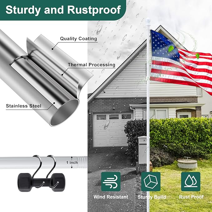 2 Pack Ground Flag Pole for Outside House - 8.5 FT Tangle Free Heavy Duty Flag Pole Kit with Windproof Stand,Outdoor Inground Flag Holder for Yard Garden, Includes Bonus 3x5 American Flag, White