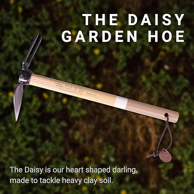 Adler - The Daisy Garden Hoe, Heavy Duty Yard Tool Lawn Care, Loosening Soil, Weeding, and Digging, Steel Head 3.9 inches, Wood Handle 17.7 inches (Mocha)