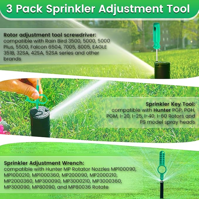 3 Pack Sprinkler Adjustment Tool Compatible with Hunter MP PGP, RainBird 5000 Sprinkler Head, Sprinkler Key Tool Adjustment Wrench for Lawn Irrigation Sprinkler System Repair