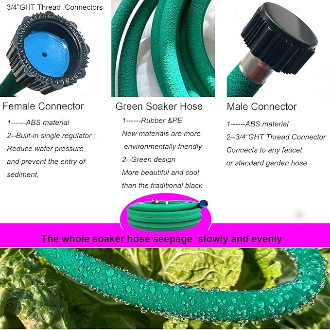 Soaker Hose 1/2"X10ft of 2 Pcs,Green Rubber Hose Water Saving up to 70%,Durable Flexible Soaker Hose that irrigation for Patio Lawn,Trees,Vegetables and Flowers. …