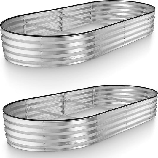 Galvanized Raised Garden Beds Outdoor // 8×4×1 ft (2-Pack) Planter Raised Beds for Gardening, Vegetables, Flowers // Large Metal Garden Box (Silver) // Patented Tool-Free Design