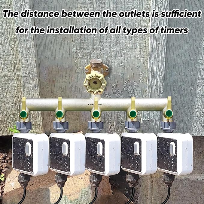 Brass Garden Hose Splitter, Outdoor Frostproof Faucet Splitter, 5-Way, Heavy Duty, Nickel Plated, Rustproof Faucet Splitter