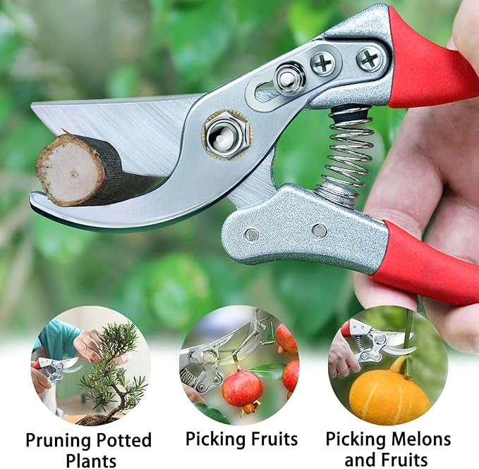 Kynup 2Packs Pruning Shears for Gardening, Garden Shears Heavy Duty, Professional Bypass Pruner Hand Shears, Tree Trimmers Secateurs, Garden Clippers for Plants, Hedge Shears, Garden Tools (Red)