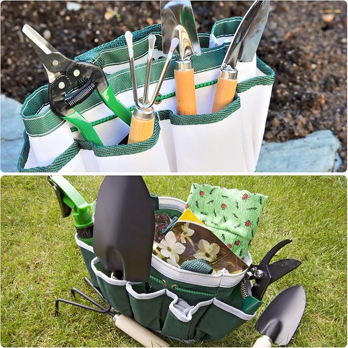 HARFINGTON Garden Tool Bag 11.2" x 5" x 11" Large Oxford Waterproof with Pockets Garden Tote Bag Gardening Plant Tool Organizer Storage Carrier Store for Outdoor Women Men, Purple