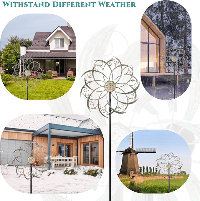 Wind Spinners Outdoor Wind Spinner Metal 13” Dia Wind Spinners for Yard and Garden Decor Pinwheels Wind Sculptures & Spinners(57” H)