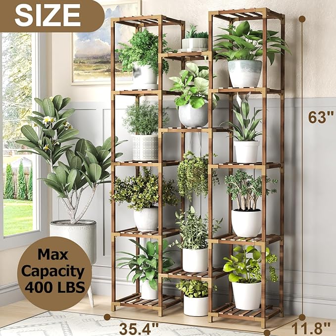 HOMKIRT Tall Plant Stand Indoor Outdoor, 13 Tier Large Plant Shelf Rack Holder for Multiple Plants, Flower Stand for Hanging Planters for Patio, Porch, Living Room, Balcony, Garden