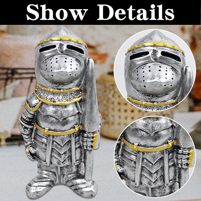 nezababy Knight Gnomes Guard Garden Statue Decoration Medieval Wee Crusader Battle Swordsman Fighting Outdoor Figurines Lawn Decor Resin (B)