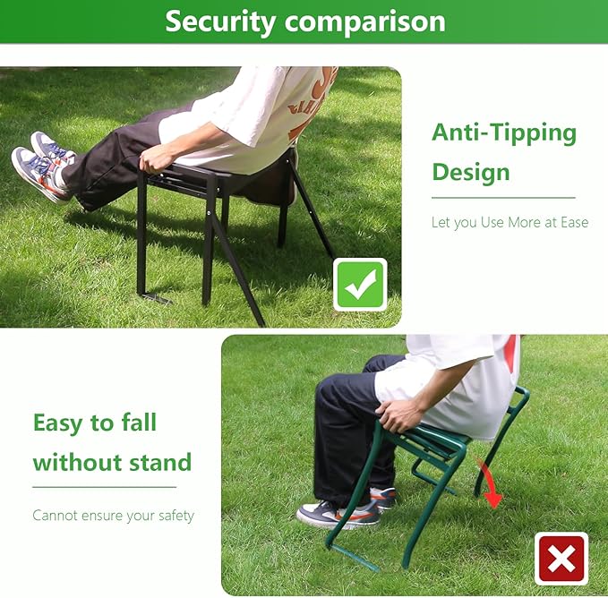 Garden Kneeler and Seat Heavy Duty,Foldable Gardening Stool with Anti-Tipping，10" Thicken & Widen Soft Kneeling Pad,Great Gardening Gifts for Women and Men, Bench Comes with Tool Pouch,Black