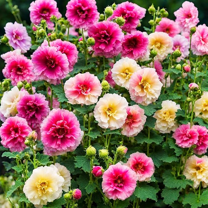 400+ Hollyhock Seeds: Vibrant Carnival Mix (Pink, Yellow, White) for Giant Blooms