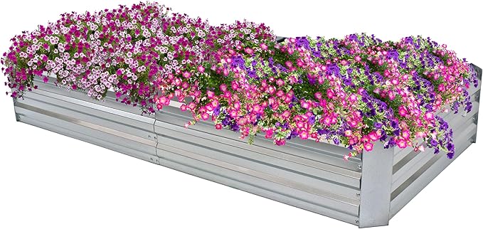 Sunnydaze Galvanized Steel Rectangular Raised Garden Bed - for Flowers, Plants, and Vegetables - Silver - 3 x 6 ft