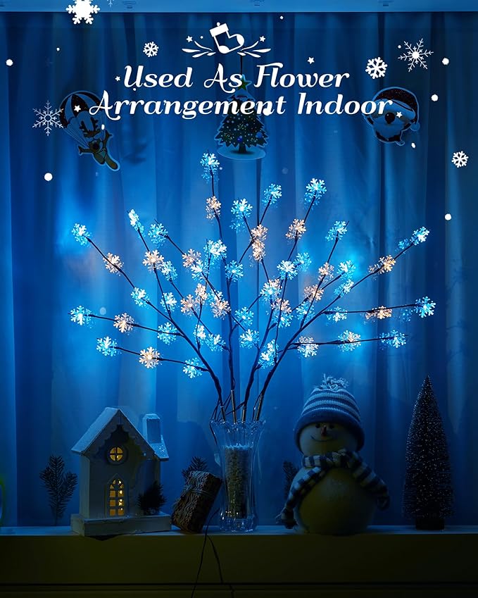 Brightown Snowflake Pathway Lights - 4 Packs Christmas Yard Lights with Small Christmas Tree, Blue & Warm White Outdoor Decorations