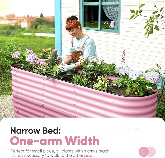 KING BIRD Raised Garden Bed 2.85 ft Tall 9 in 1 Galvanized Planter Garden Box Outdoor for Gardening, Deep Root Vegetables, Flowers 94.5X23.6X34.2 in, Pink