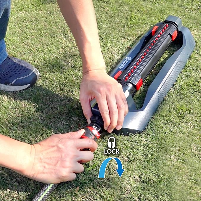 Eden 94094 3-Way Turbo Oscillating Sprinkler for Large Yard and Lawn W/Quick Connector Starter Set-Covers up to 4,000 sq. ft.