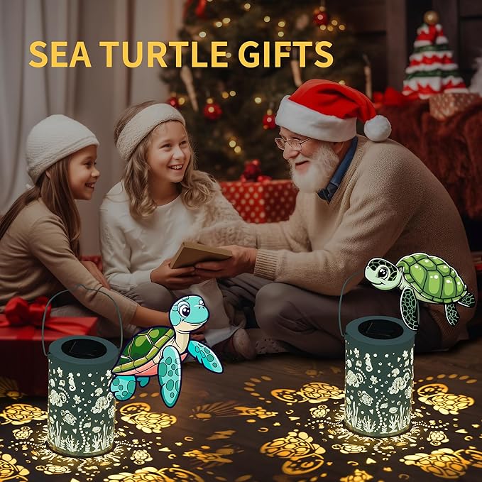 2 Pack Sea Turtle Solar Lantern - Outdoor Waterproof Hanging Solar Light - Garden Gifts for Women, Mom, Sisters, Friends, Christmas, Birthdays- Garden, Patio, Yard Decor- Durable Large Blue