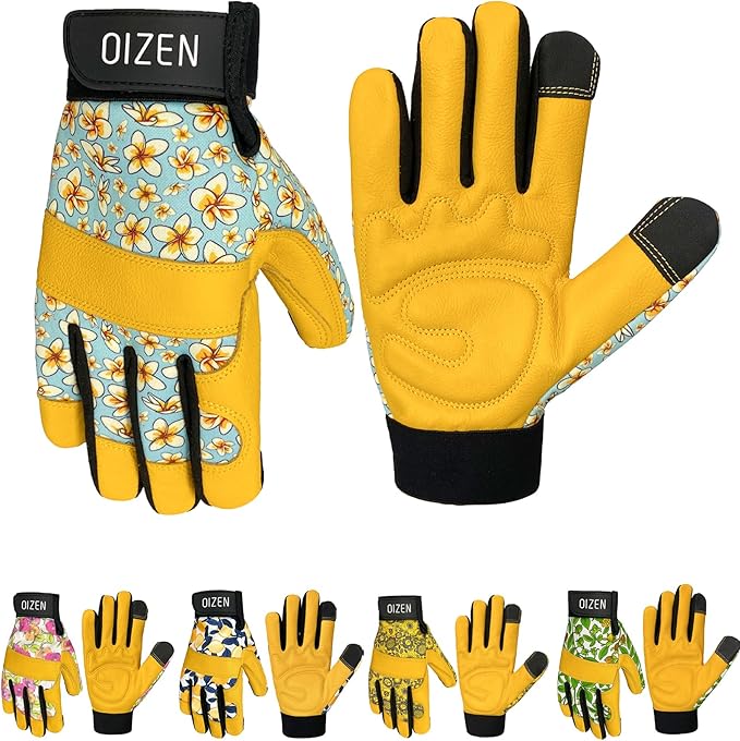 Cowhide Leather Thorn Proof & Puncture Resistant Gardening Gloves for Women and Men, Touchscreen Compatible Working Gloves for Weeding, Digging, Planting, Gardening Gifts for Women (Size Medium)