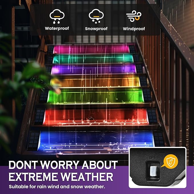 SOLPEX Solar Step Lights for Outside, 24 LEDs Solar Stair Lights Outdoor Waterproof Decor for Porch, Front Door, Stair, Step, Deck, Fence, Balcony, Patio, Wall, Yard, Garden(6 Pack,RGB)