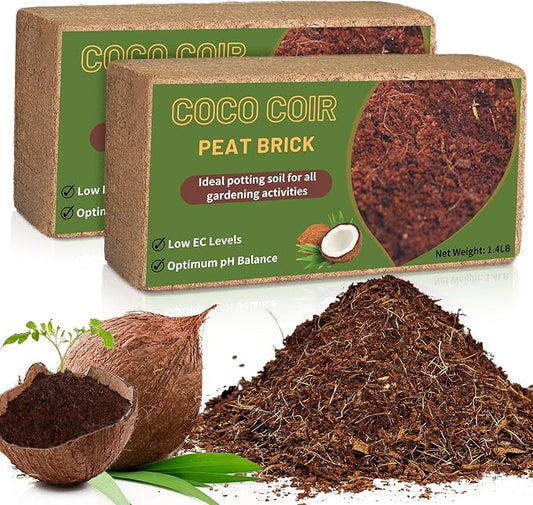 Coco Coir Bricks for Plants 2.8LB, All Natural Organic Compressed Coconut Coir Fiber, Easy to Expand, Low EC, pH Balanced, Ideal for Vegetables, Herbs, Flowering Plants (2 Pcs)