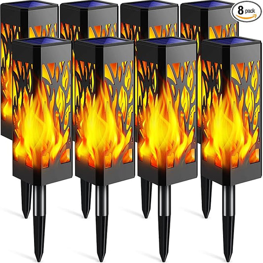 TomCare Flickering Flames Pathway Lights Solar Powered Decorative Garden Waterproof Torch Outdoor Landscape Lighting for Yard Patio