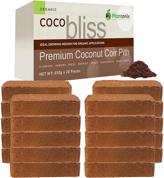 Coco Bliss 650gm Bricks (20-Pack) - Organic Coco Coir for Plants - OMRI-Listed Coco Coir for Garden Soil & Potting Mixes - Coconut Fiber Mixes with Potting Soil for Indoor Plants & Outdoor Plants