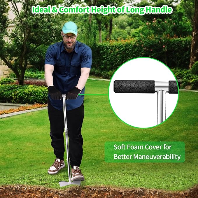 Half Moon Edger Lawn Tool,Manual Lawn Edgers with T-Grip Handle,Saw-Tooth Lawn Edging Tool for Landscaping, Manual Step Edger for Grass, Borders Sidewalks, Driveways, Gardens,38-Inch