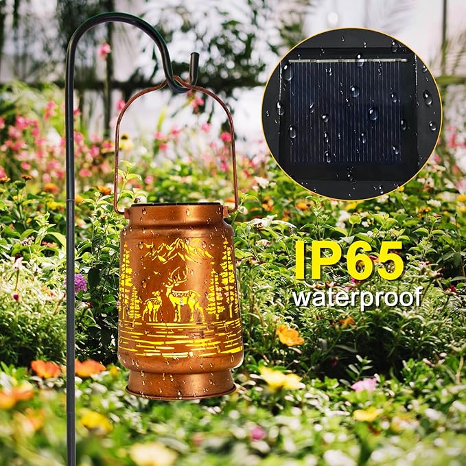 Solar Lanterns Outdoor Garden Decor, Gifts for Women, Mom, Grandma, Birthday, Thanksgiving, Decorative Waterproof Hanging Metal LED Light for Yard, Patio, Lawn, Landscape, Backyard (Deer)