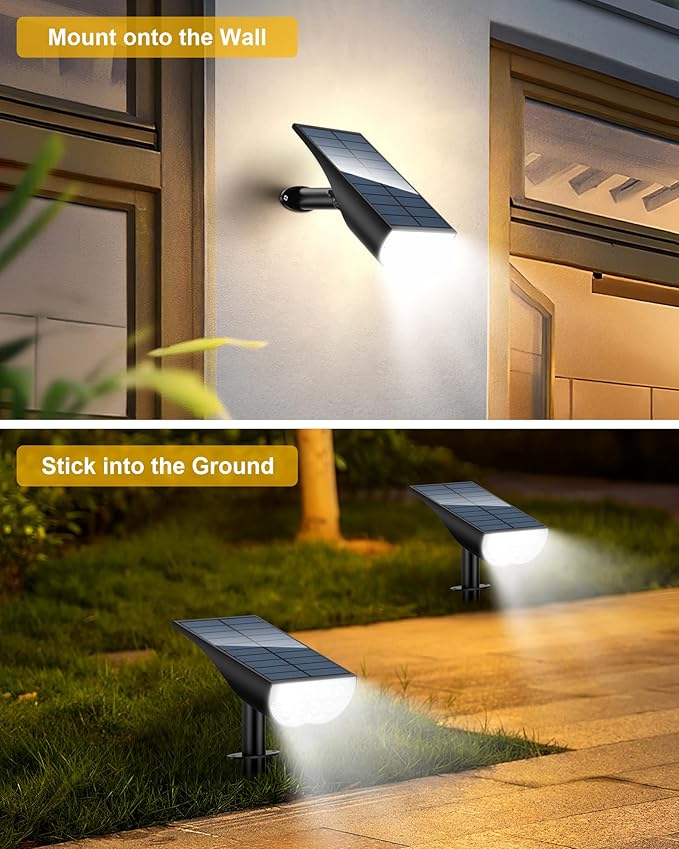 BAXIA TECHNOLOGY Solar Spot Lights Outdoor Waterproof, 3 Lighting Modes Solar Landscape Lights, Dusk to Dawn Spot Light for Yard Garden Pathway Driveway, Warm White, 6 Pack