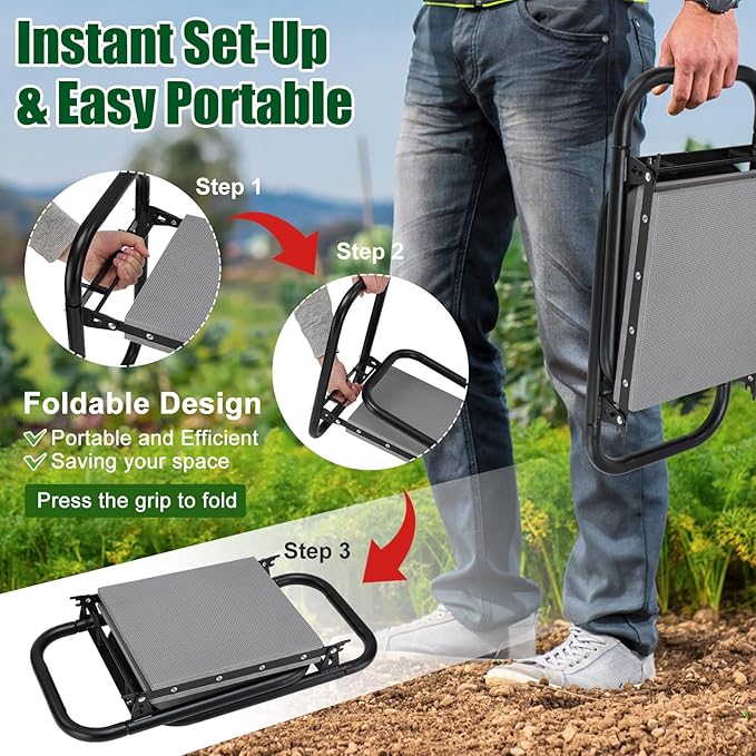 Garden Kneeler and Seat, Foldable Garden Stool 400lbs Heavy Duty Garden Tools Protects Knees and Back, Women and Men Seniors Gardener,Large 19.7"x10"x18.5"