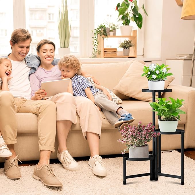 Hctwsy Metal Plant Stand Indoor Outdoor,3 Tier Black Outdoor Plant Stands for Patio,28in Tall Corner Plant Shelf Multiple Flower Pot Holder for Living Room Patio Garden Balcony