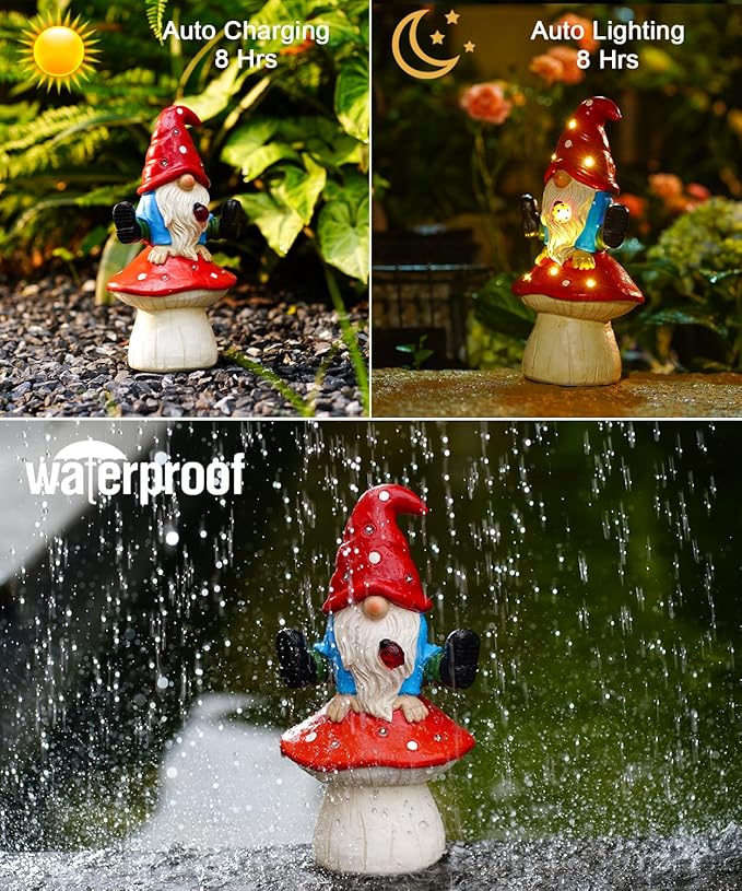 Nacome Solar Gnome Garden Statue for Decor: Outdoor Sculpture with Lights for Outside Ornament Yard Art Lawn Porch Patio Balcony - Birthday Gifts for Women Mom