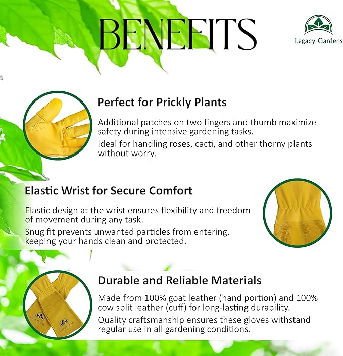 Thorn Resistant Leather Gardening Gloves for Men & Women – Long Gauntlet Rose Pruning Gloves with Forearm Protection for Pruning and Yard Work - XL Yellow