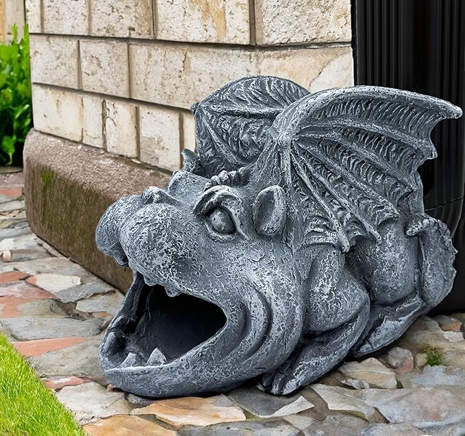 Gothic Gargoyle Statue Decor, Gutter Downspout Splash Block & Diverter, Lifelike Garden Rain Downspout Diverter, 3"x4" Decorative Gutter Extension, Outdoor Gargoyle Statues, Unique Home Accent