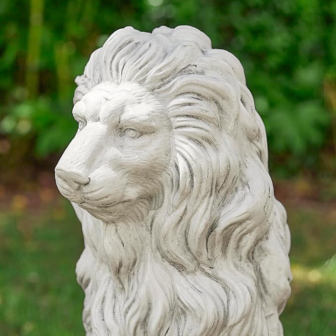 Glitzhome Guardian Sitting Lion Garden Statue MGO Outdoor Decoration, 27.75" H, White