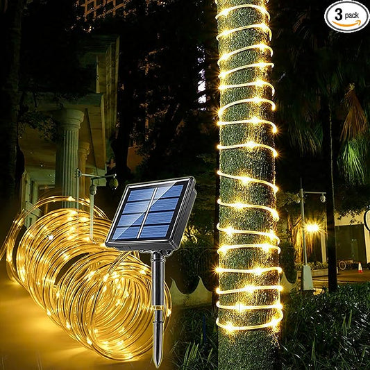 Solar Rope Light 3 Pack 39 FT 100 LEDs IP65 Waterproof Outdoor LED ‎Solar Outdoor Lights for Party Garden Yard Home Wedding Christmas Halloween Holiday Tree Decoration Lighting(3 Pack)