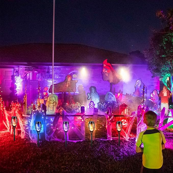 Toodour Solar Torch Flame Lights, 6 Pack Solar Lights Outdoor with Flickering Flame, Waterproof Solar Pathway Lights Landscape Decoration Lighting for Garden, Lawn, Yard, Outdoor Decor - Red