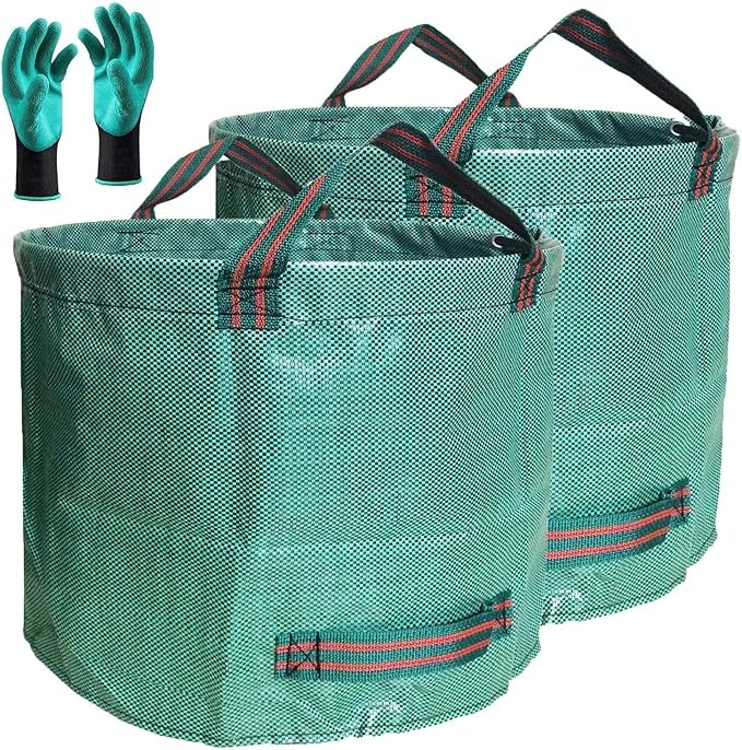 Professional 2-Pack 106 Gallon Yard Lawn Garden Bags Large (D31, H31 inches) Yard Waste Bags with Gardening Gloves, Big Leaf Bag,Debris Bag,Patio Waste Bag,Lawn Grass Bag,Garden Trash Bag W/ 4 Handles