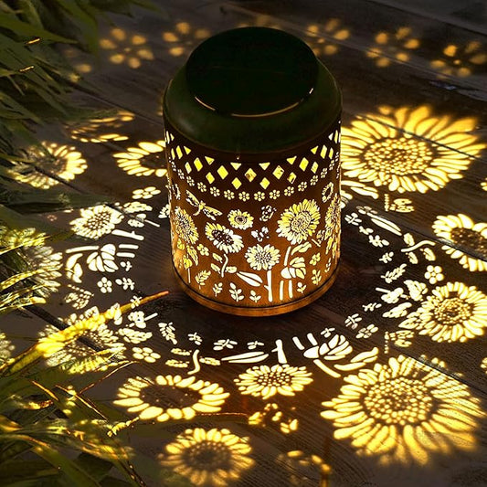 Kaixoxin Solar Garden Decor Metal Lantern Sunflower Table Lamp Bronze Outdoor Dercoration Great Gift for Women Mon Grandma Hanging Lights for Patio Courtyard Garden