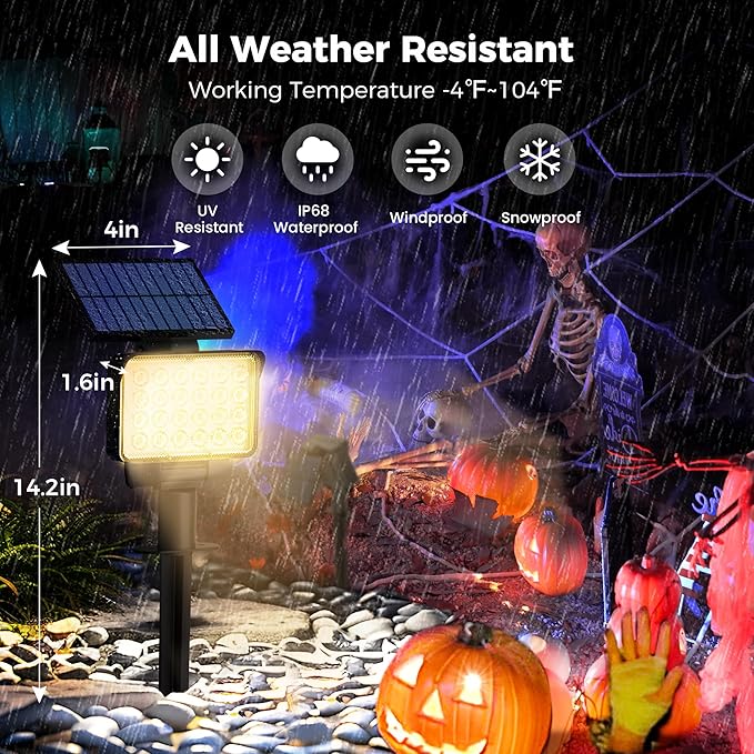 Solar Spot Lights Outdoor Waterproof for Flag, Tree, House, Garden, Yard, Landscape Spotlights for Accent Uplighting Halloween Christmas Decorations-1 Pack