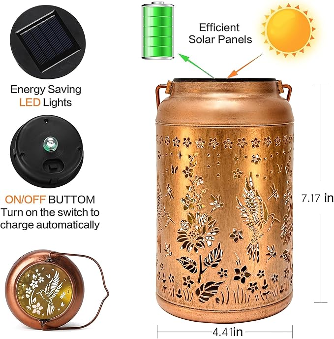 Outdoor Solar Waterproof Lantern Bee Garden Decorative Lights Hanging Solar Lights for Patio, Balcony, Backyard, Porch as Gift for Mom and Grandma (Hummingbird Flowers)