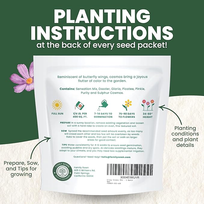 Crazy Cosmos Mix - Large 1 Ounce Packet - 5,000 Flower Seeds for Planting - Cosmos bipinnatus